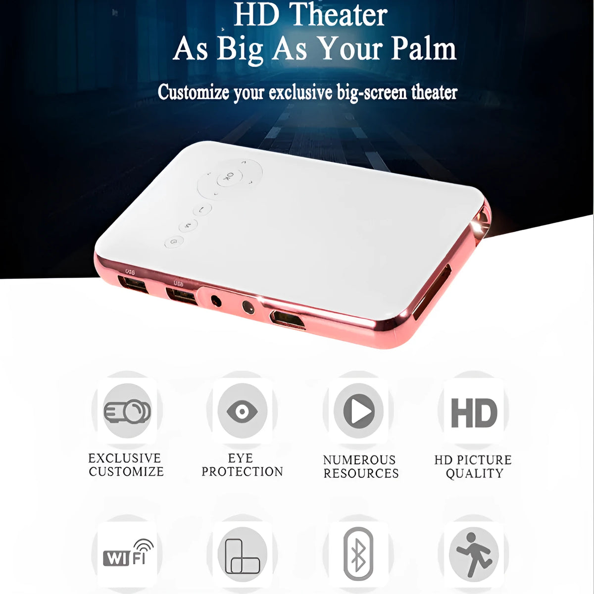 White rose gold M6S miniature Android smart projector with compact portable design