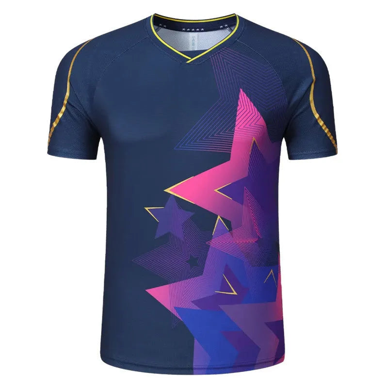 Unisex badminton sportswear set featuring a short-sleeved top and trousers in sapphire blue